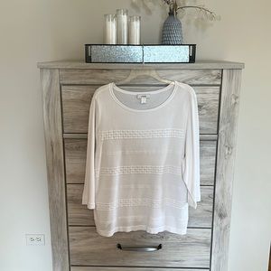 CJBanks - White Pullover Top - 3/4 Sleeves - Size Large
